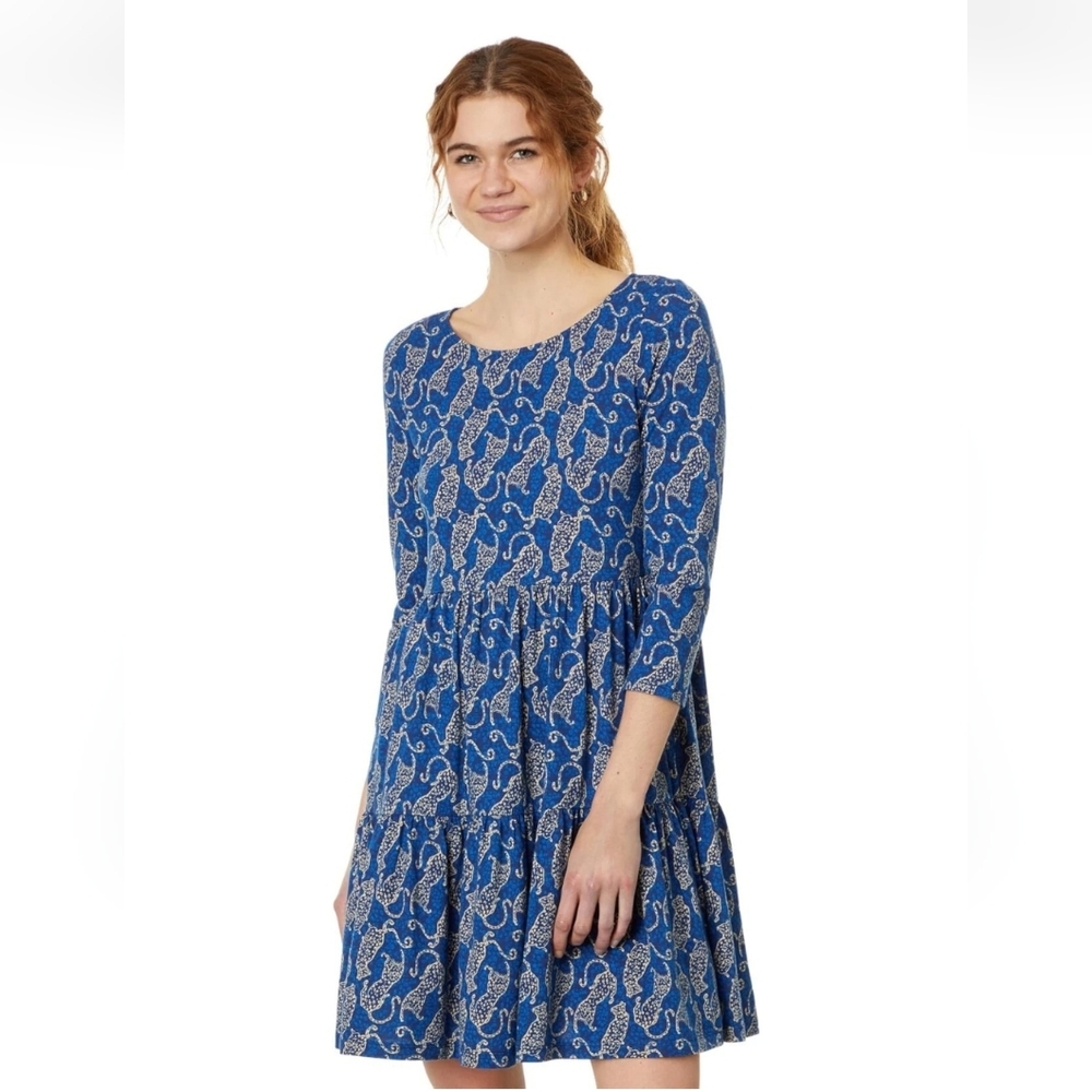 Lilly Pulitzer Geanna 3/4 sleeve dress, Pima Cotton, Navy Tan Leopard M Medium